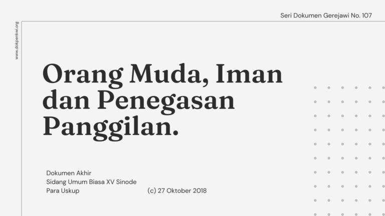Seri Dokumen Gerejawi No. 107: Orang Muda, Iman, dan Penegasan Panggilan